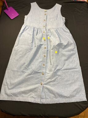 L.L. Bean Light Blue Cotton Tank Dress, Size Medium Petite, with pockets!